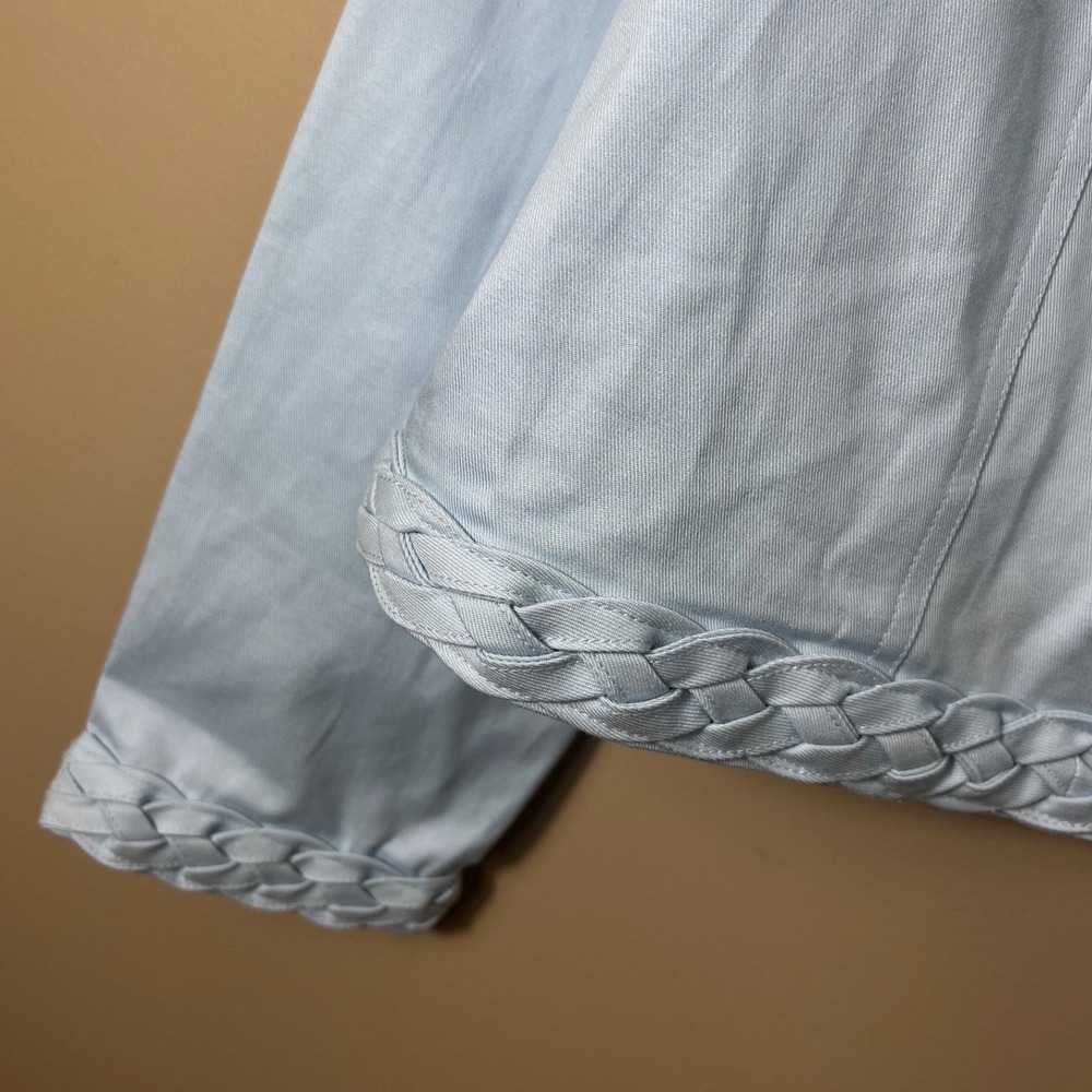 Ming Wang Womens Light Blue Braided Trim‎ Open Front Jacket Size L Professional - Picture 9 of 12